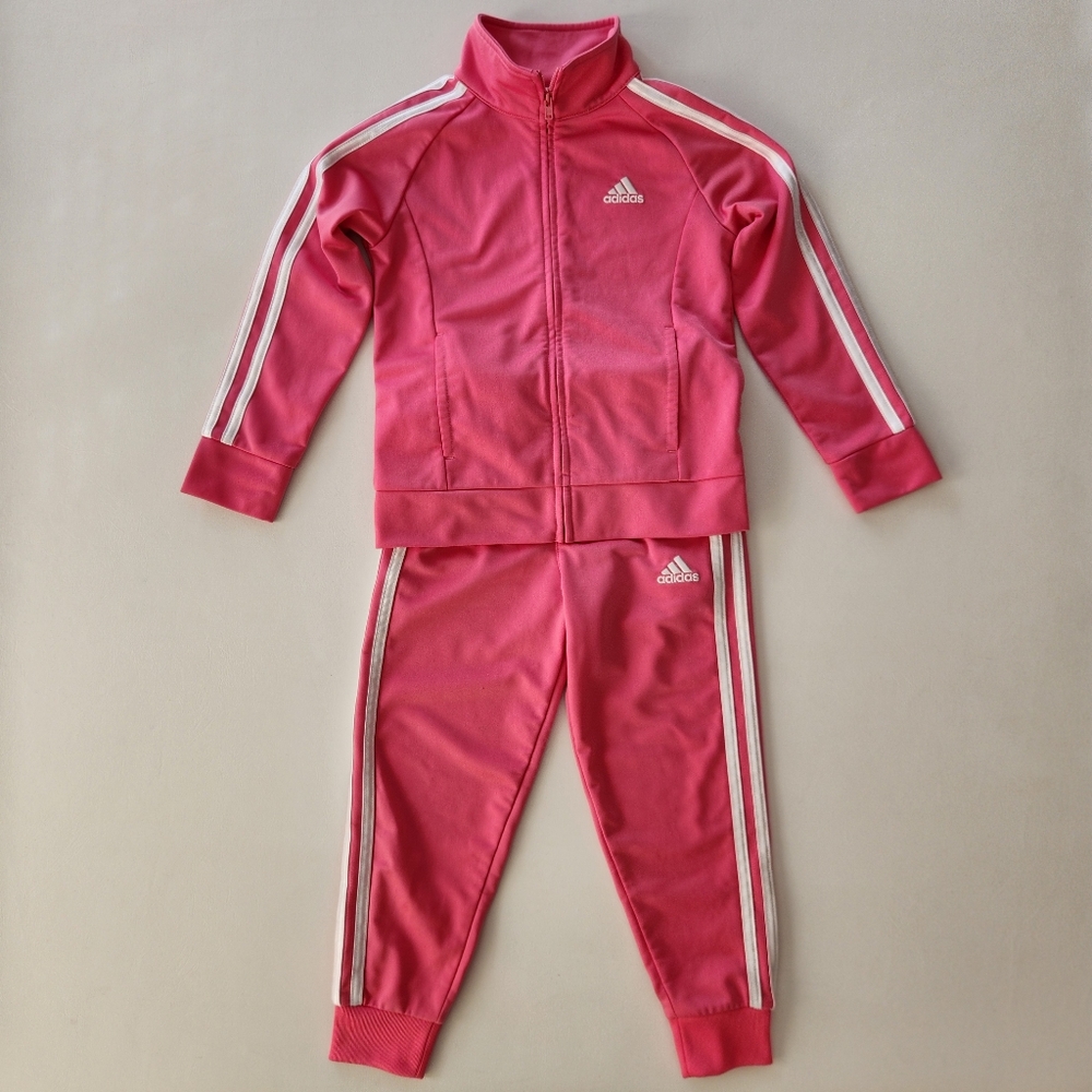 Adidas Pink and White Kids' Tracksuit